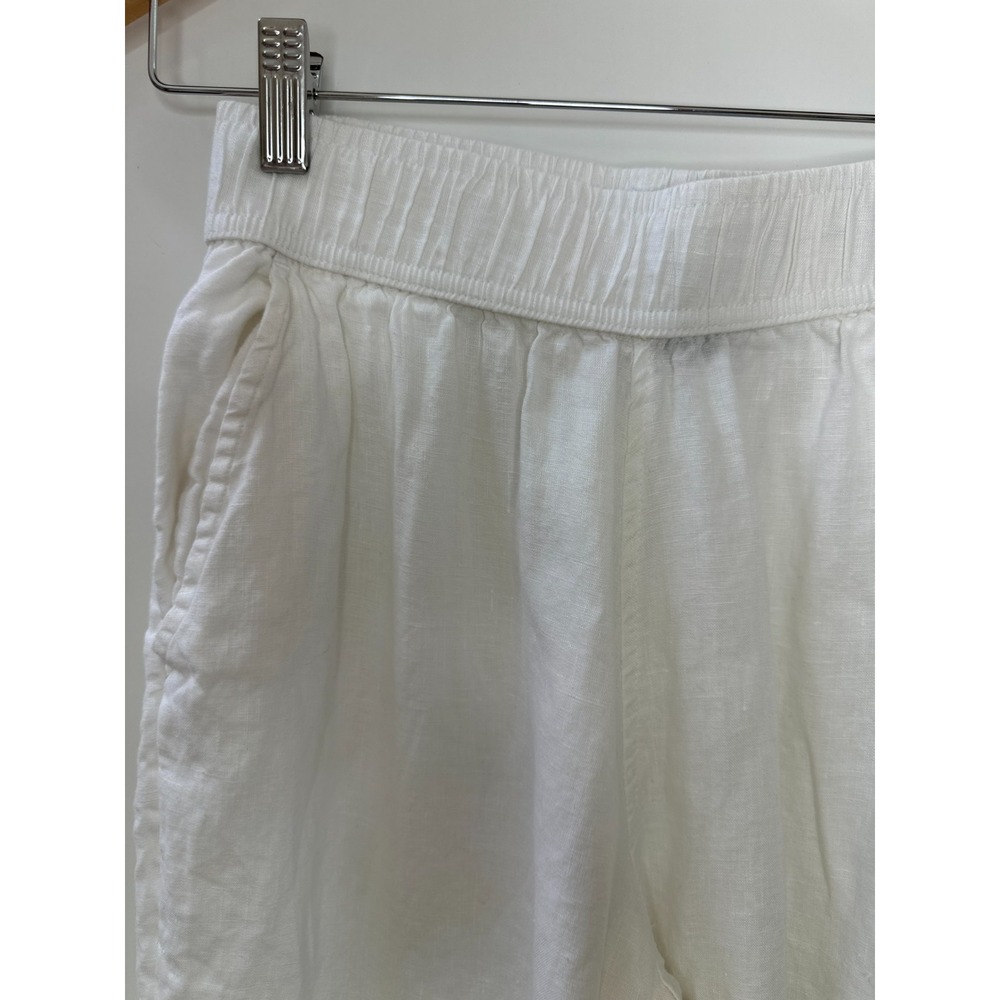 Tahari 100% Linen Wide Leg Crop Ankle Pants Elastic Waist Pockets White Small - Picture 4 of 12